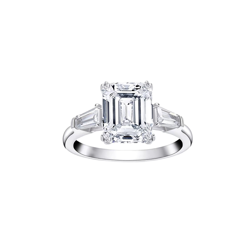 Emerald-cut three-stone lab growm diamond ring