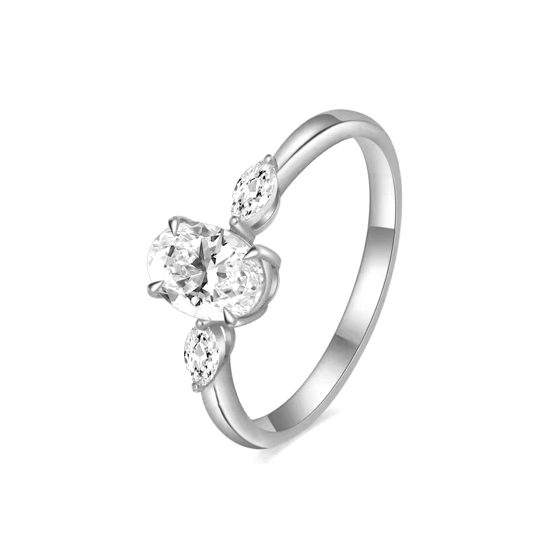 Oval-cut three-stone lab grown diamond ring