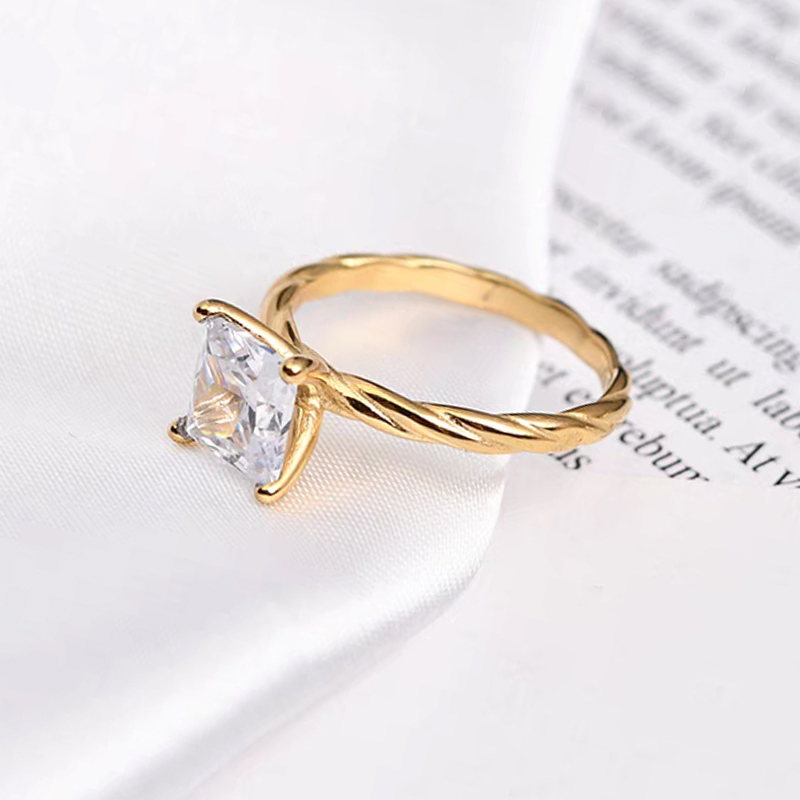 Cushion-cut diamond ring with a twisted shank