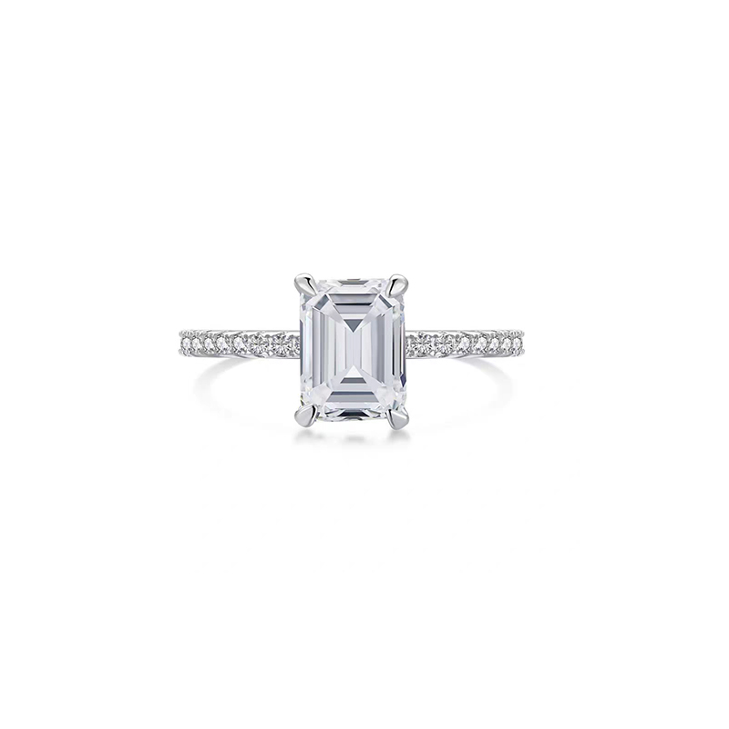 Emerald-cut fully set diamond ring