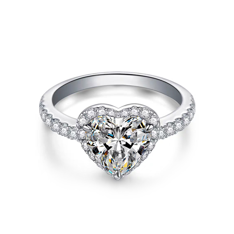 Heart-shaped halo diamond ring