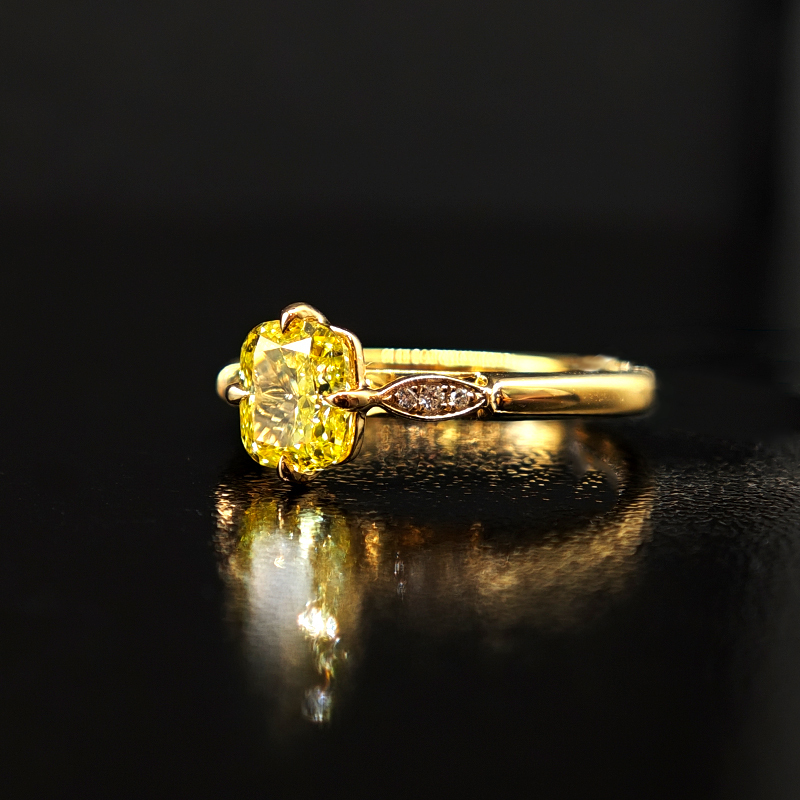 Cushion-cut yellow diamond ring