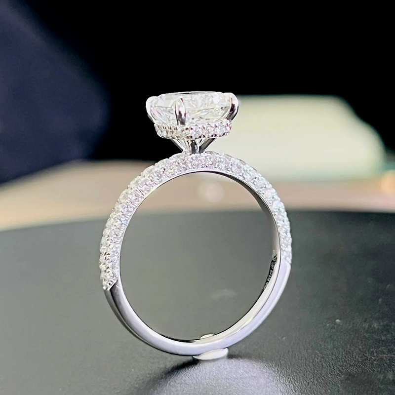 Emerald-cut fully set diamond ring
