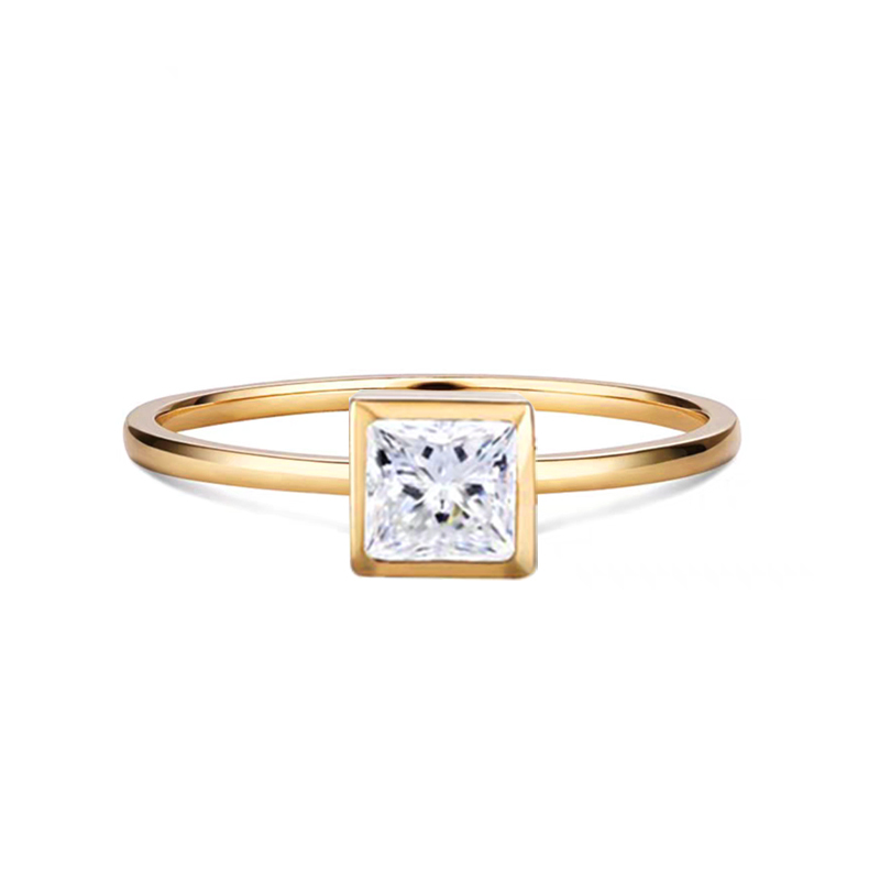 Princess-cut diamond ring with bezel setting