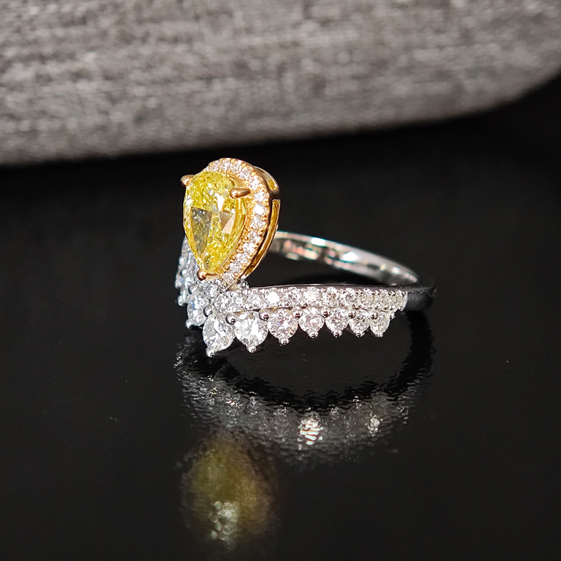 Pear-cut lab-grown diamond ring with a crown design