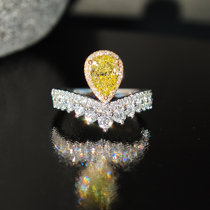 Pear-cut lab-grown diamond ring with a crown design