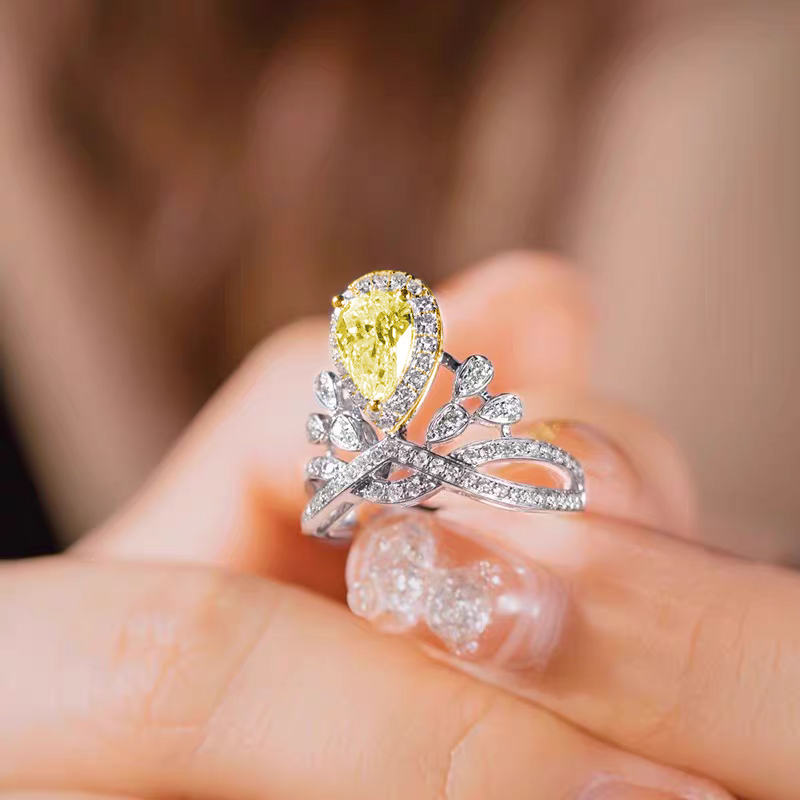 Pear-cut lab-grown diamond ring with a crown design