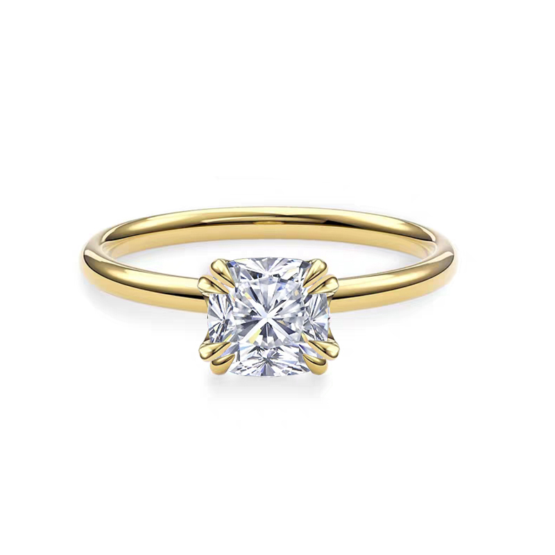 Cushion-cut lab-grown diamond ring with a plain shank
