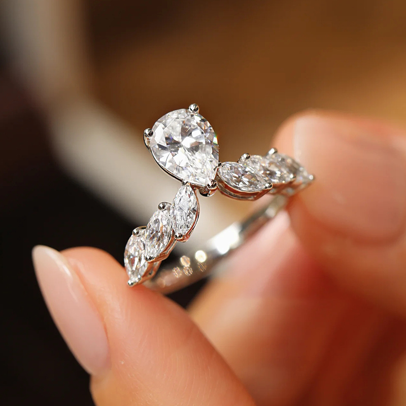 Pear-Cut Lab-Grown Diamond Ring with a Crown Design