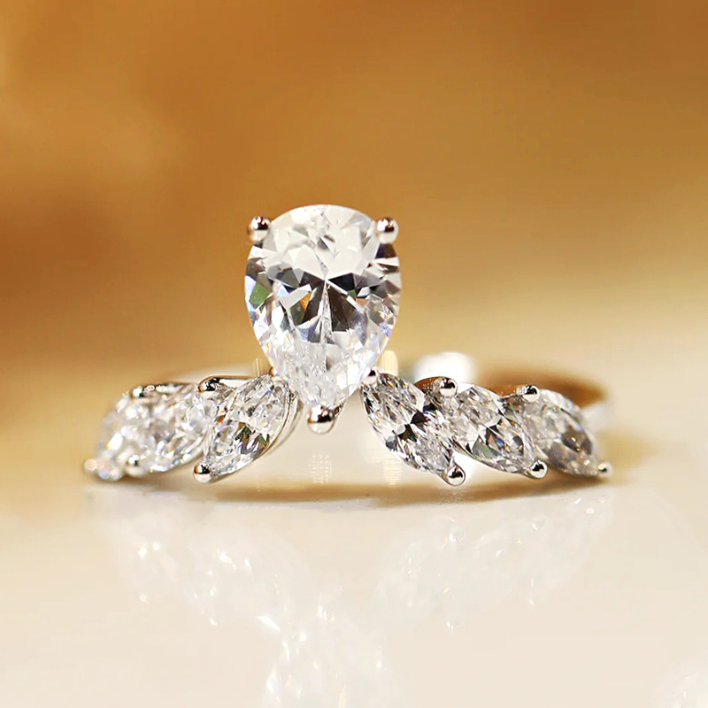 Pear-Cut Lab-Grown Diamond Ring with a Crown Design