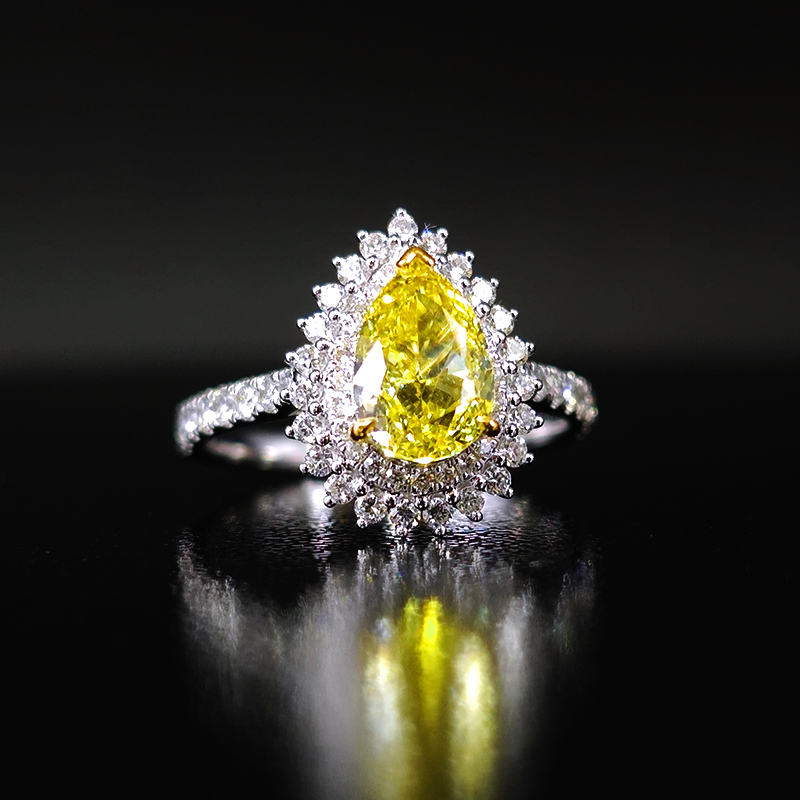 Yellow Pear-Cut Fully Diamond-Set Lab-Grown Diamond Ring