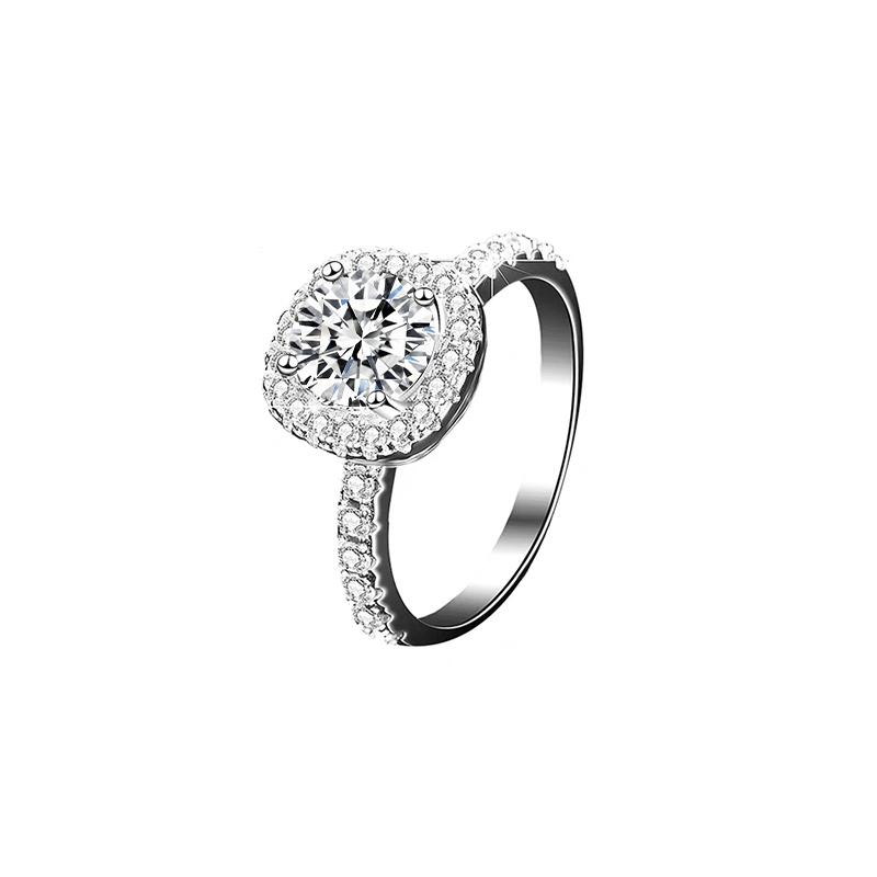 Round-Cut Diamond Ring with a Square Halo Setting