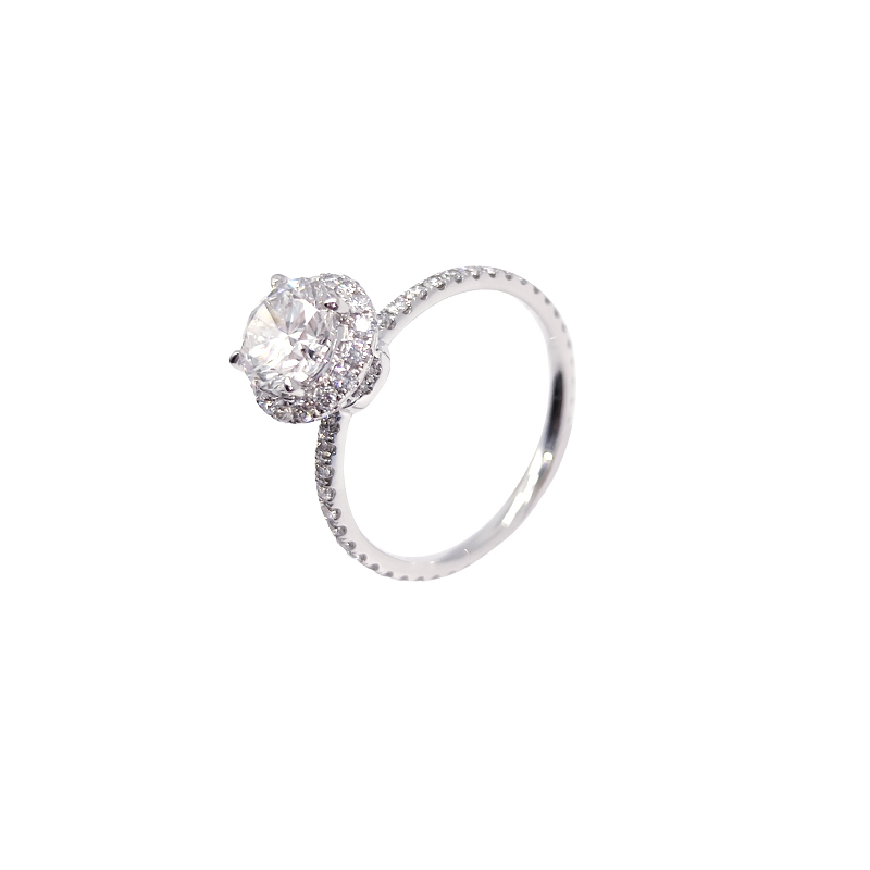 Halo-Set Full-Arm Diamond-Encrusted Lab-Grown Diamond Ring