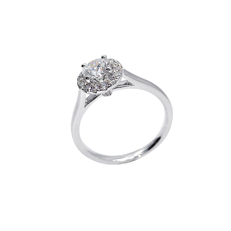 Round-Cut Halo-Set Plain-Band Lab-Grown Diamond Ring