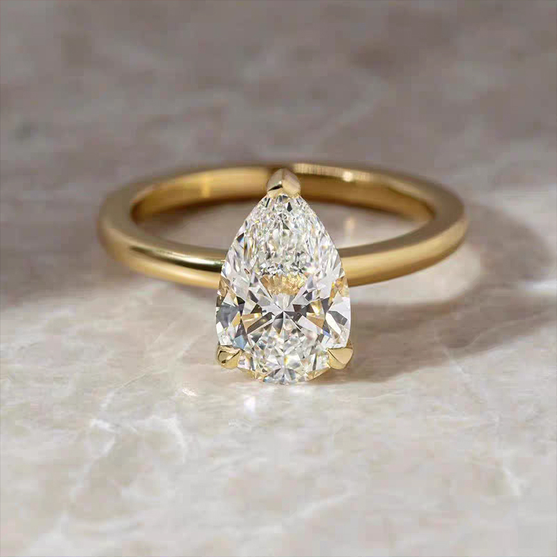 Pear-Cut Plain-Band Lab-Grown Diamond Ring