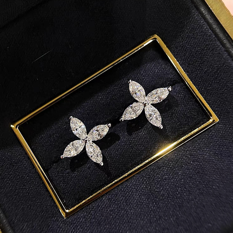 Marquise-Cut Four-Leaf Clover-Inspired Diamond Earrings