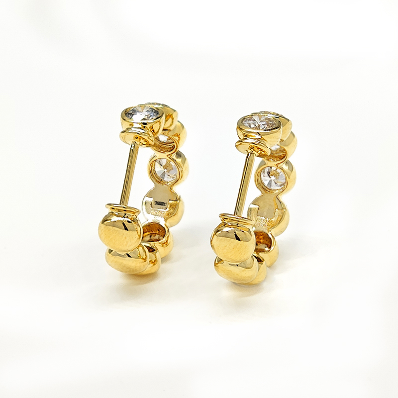 Gold Bubble Bezel Set Lab Diamond Hoop Earrings