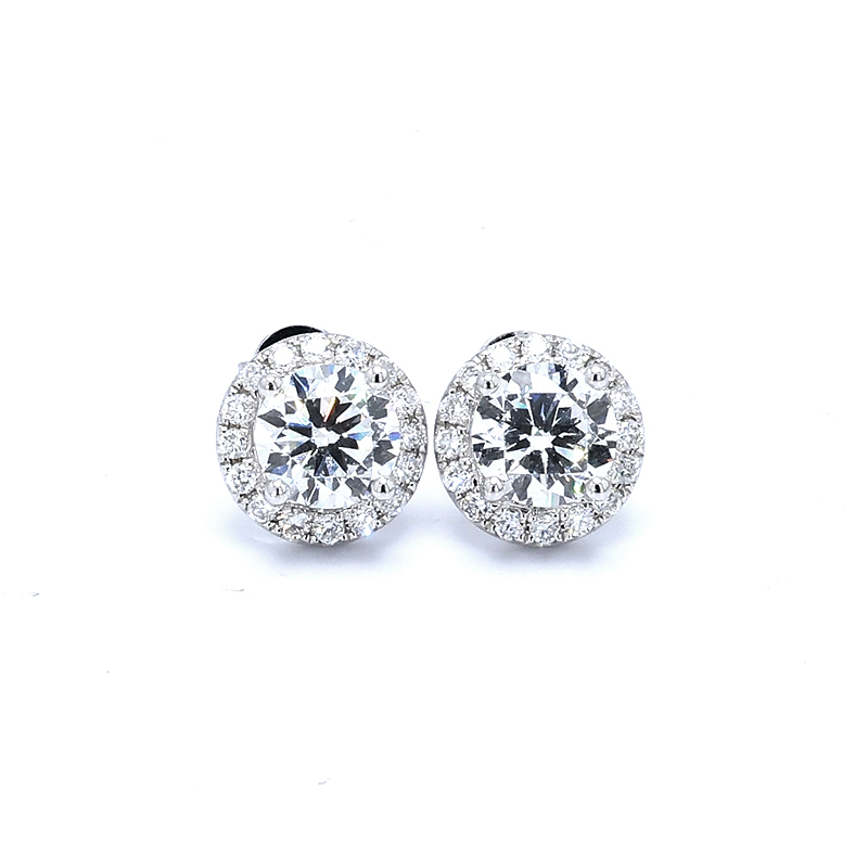 Romantic Vintage Round Halo Lab Diamond Stud Earrings
