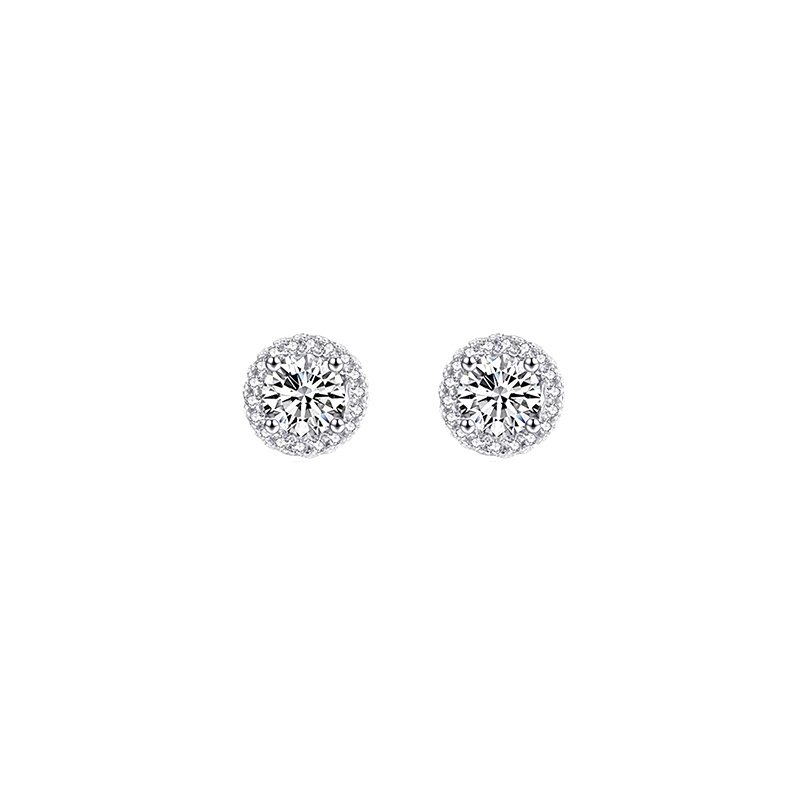 A pair of Round Halo Lab Diamond Stud Earrings
