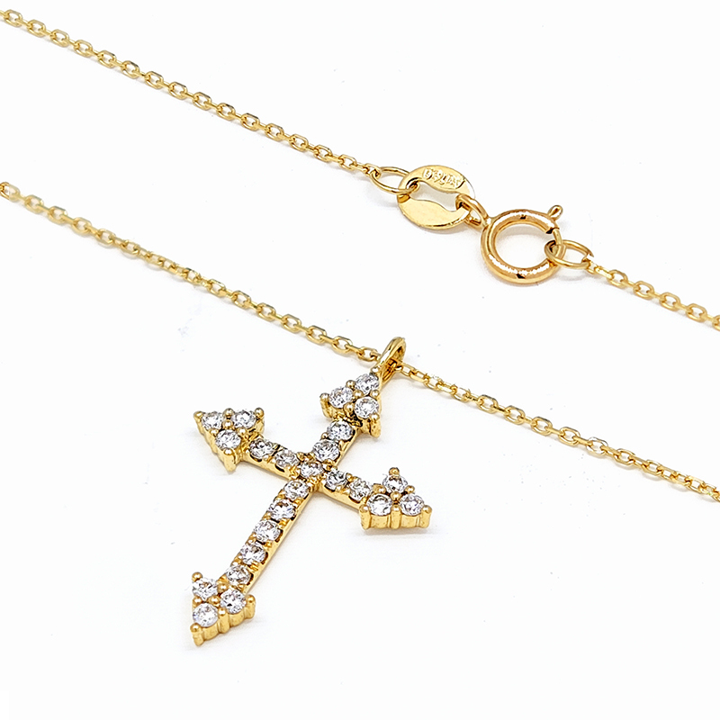 Cross-Shaped Pave Diamond Necklace