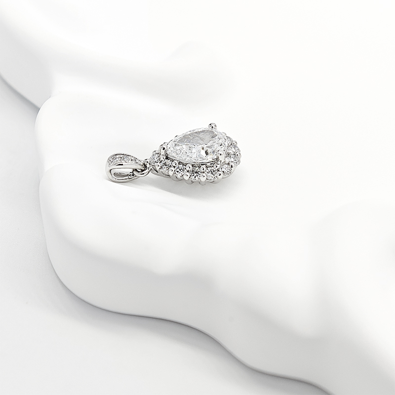 Polished Platinum Pear Cut Halo Pendant