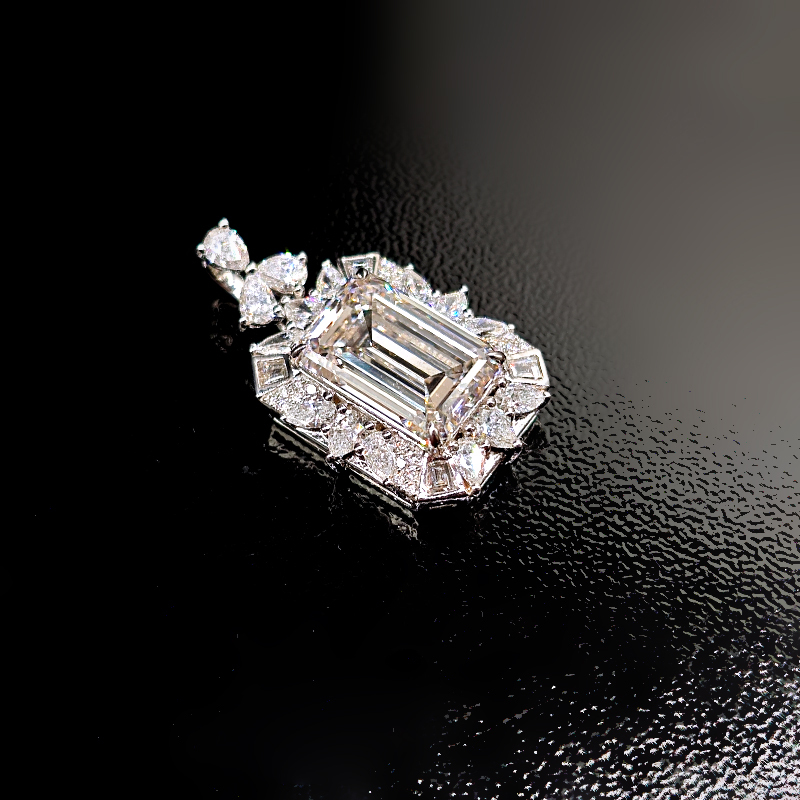 Art Deco Emerald Cut Lab Grown Diamond Pendant