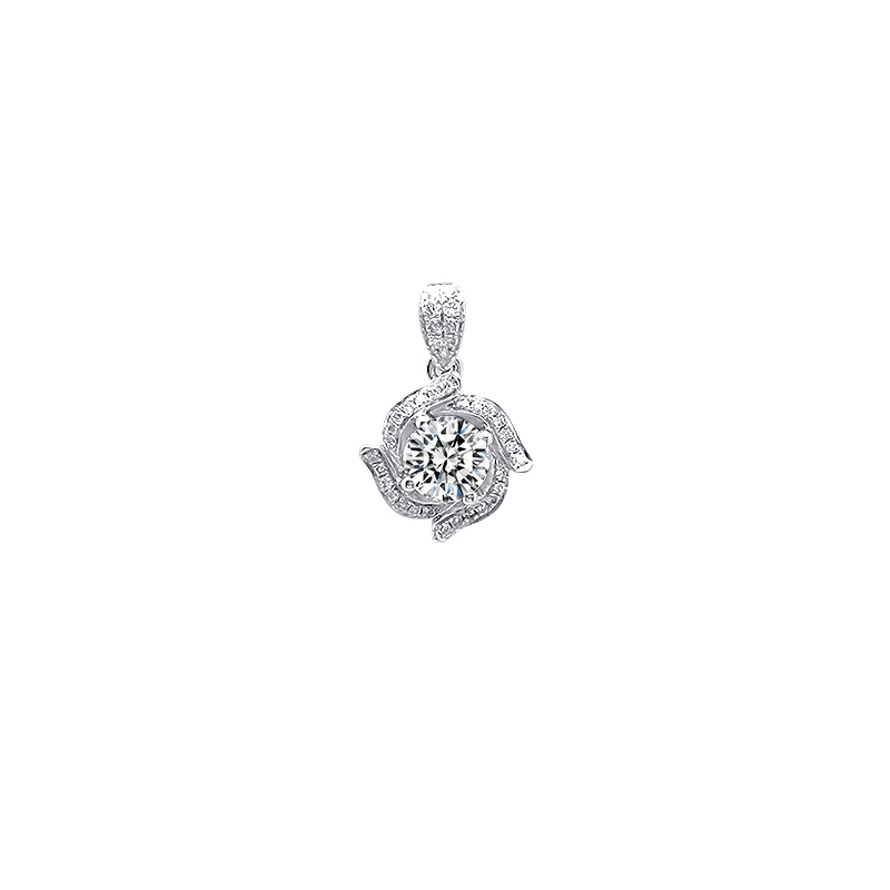 Premium Rose-inspired halo lab diamond pendant in white gold
