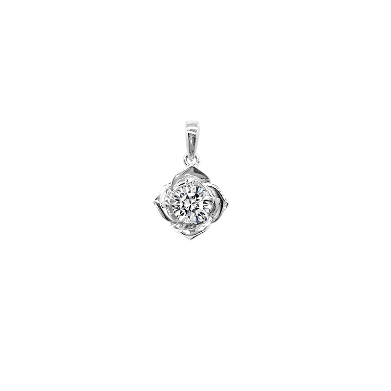 Elegant Polished Platinum Floral Solitaire Lab Grown Diamond Pendant
