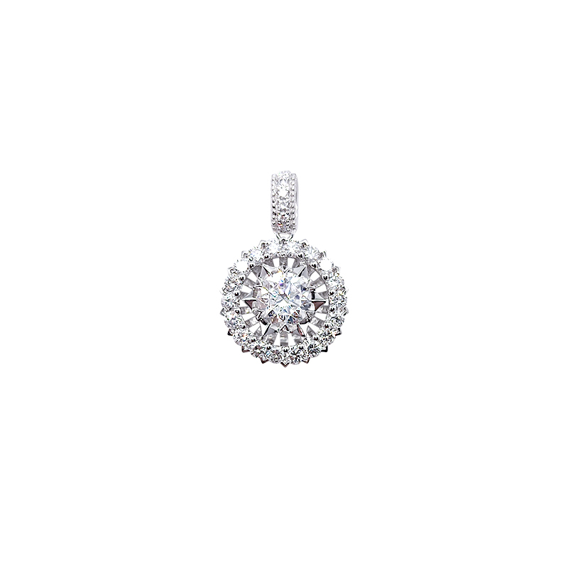 Sol Starburst Halo Engraved Man Made Diamond Pendant
