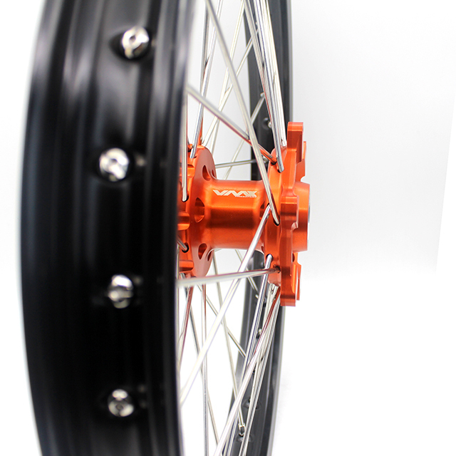 VMX 21/18 Enduro Racing Wheel Rim Set Compatible with KTM EXC-F 200 2003-2023 Orange Hub