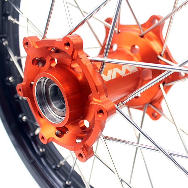VMX 21/18 Enduro Racing Wheel Rim Set Compatible with KTM EXC-F 200 2003-2023 Orange Hub
