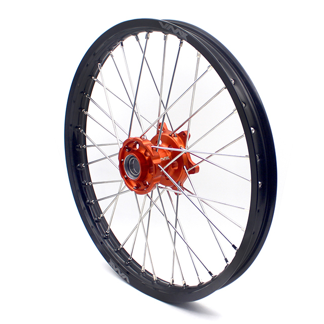 VMX 21/18 Enduro Racing Wheel Rim Set Compatible with KTM EXC-F 200 2003-2023 Orange Hub