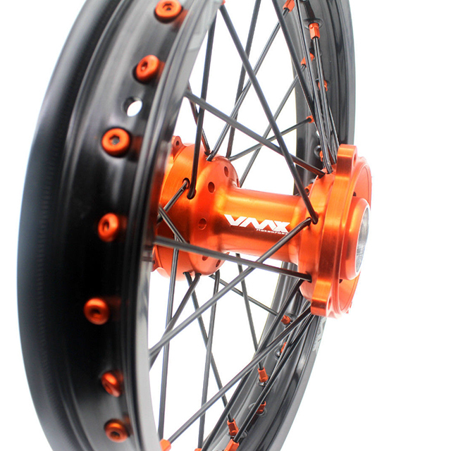 VMX 19/16 Kid's Big Wheel Compatible with KTM85 SX 2003-2020 Black Spoke Orange Nipple