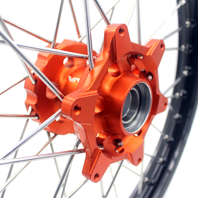 VMX 21/18 Enduro Racing Wheel Rim Set Compatible with KTM EXC-F 200 2003-2023 Orange Hub