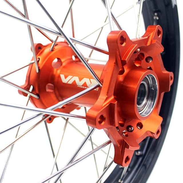 VMX 21/18 Enduro Racing Wheel Rim Set Compatible with KTM EXC-F 200 2003-2023 Orange Hub
