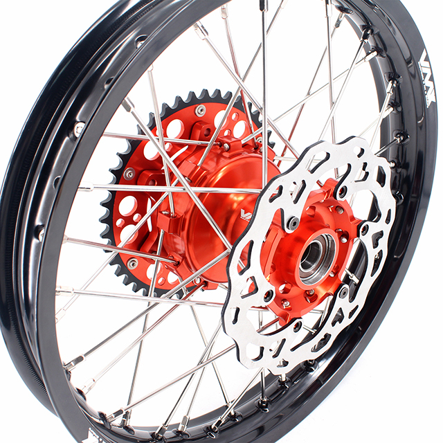 VMX 21/18 Cush Drive Enduro Racing Wheel Set Compatible with KTM EXC-F 450 2003-2024 Orange Hub With Disc
