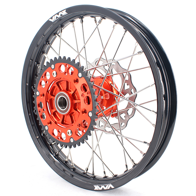 VMX 21/18 Cush Drive Enduro Racing Wheel Set Compatible with KTM EXC-F 450 2003-2024 Orange Hub With Disc
