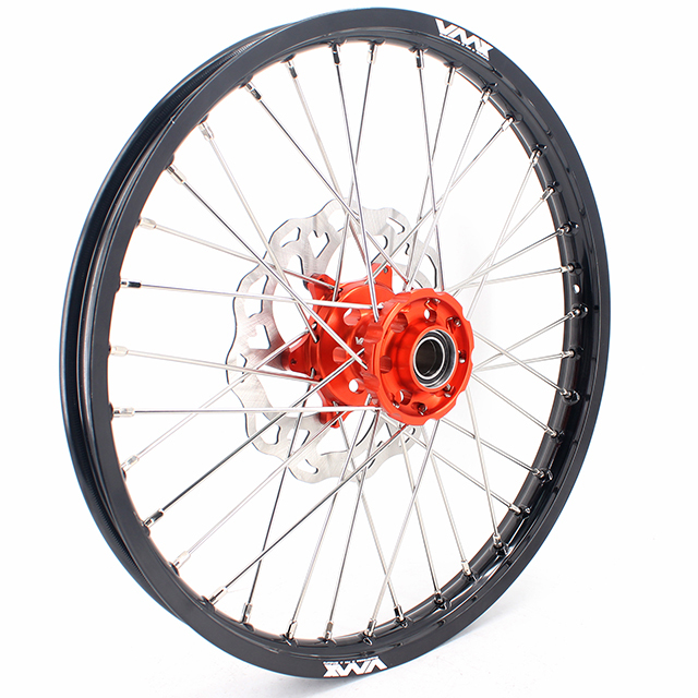 VMX 21/18 Cush Drive Enduro Racing Wheel Set Compatible with KTM EXC-F 450 2003-2024 Orange Hub With Disc