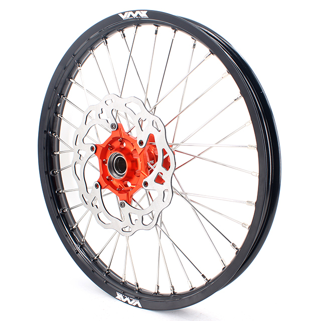 VMX 21/18 Cush Drive Enduro Racing Wheel Set Compatible with KTM EXC-F 450 2003-2024 Orange Hub With Disc