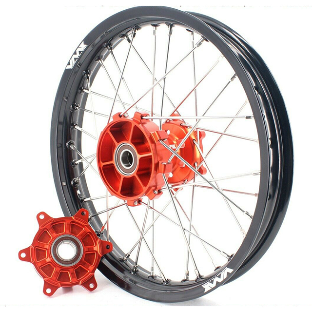 VMX 21/18 Racing Cush Drive wheels Rims set Compatible with KTM690 Enduro R SMC Orange Hub