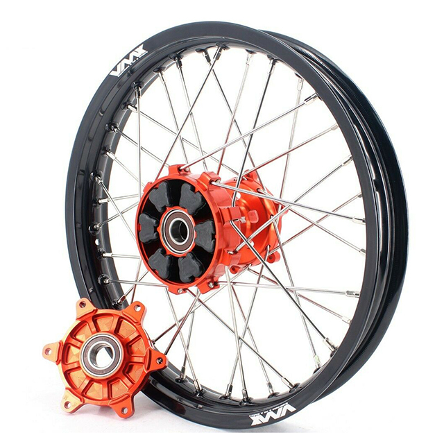 VMX 21/18 Racing Cush Drive wheels Rims set Compatible with KTM690 Enduro R SMC Orange Hub