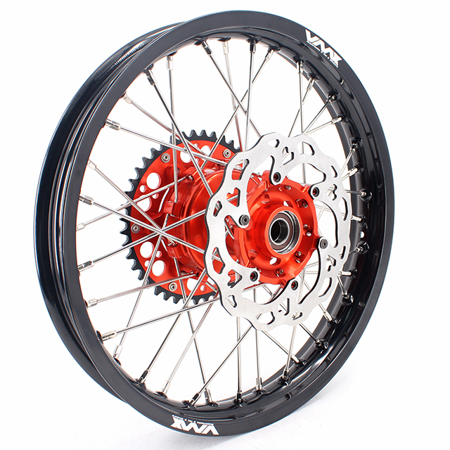 VMX 21/18 Cush Drive Enduro Racing Wheel Set Compatible with KTM EXC-F 450 2003-2024 Orange Hub With Disc