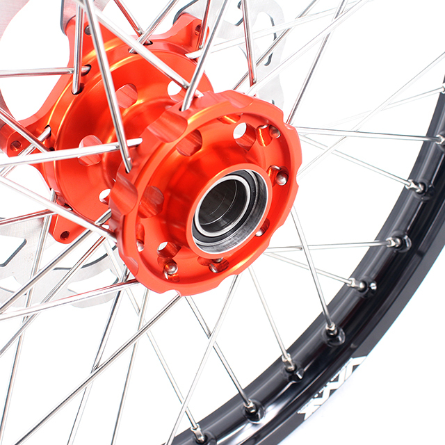 VMX 21/18 Cush Drive Enduro Racing Wheel Set Compatible with KTM EXC-F 450 2003-2024 Orange Hub With Disc