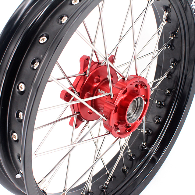 VMX 3.5/5.0 Motorcycle Dirt Bike Supermoto Wheel Set Fit BETA RR 2013-2024 Red Hub Black Rim