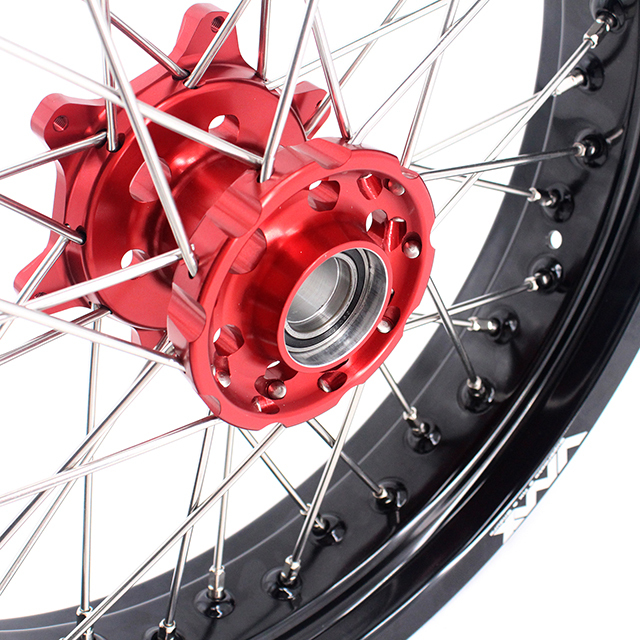 VMX 3.5/5.0 Motorcycle Dirt Bike Supermoto Wheel Set Fit BETA RR 2013-2024 Red Hub Black Rim