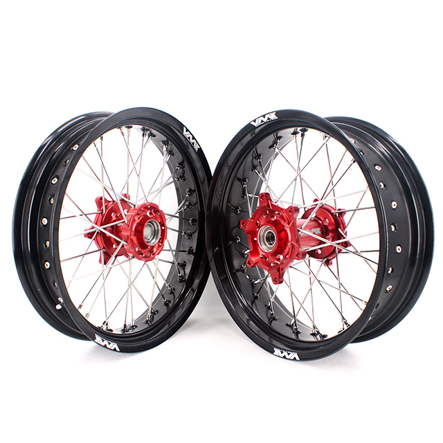 VMX 3.5/5.0 Motorcycle Dirt Bike Supermoto Wheel Set Fit BETA RR 2013-2024 Red Hub Black Rim