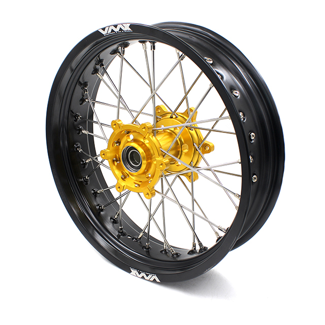VMX 3.5/5.0 Supermoto Wheels Rims Fit SUZUKI RM125 RM250 1996-2008 Gold Hub Black Rim