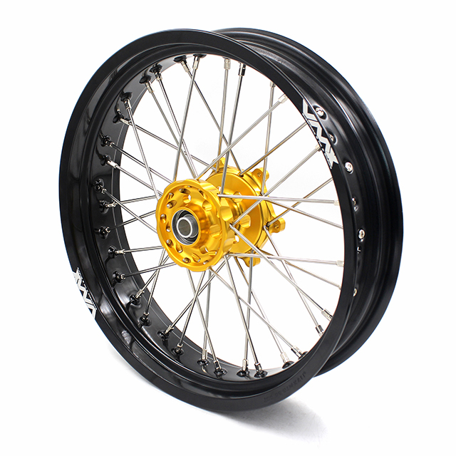 VMX 3.5/5.0 Supermoto Wheels Rims Fit SUZUKI RM125 RM250 1996-2008 Gold Hub Black Rim