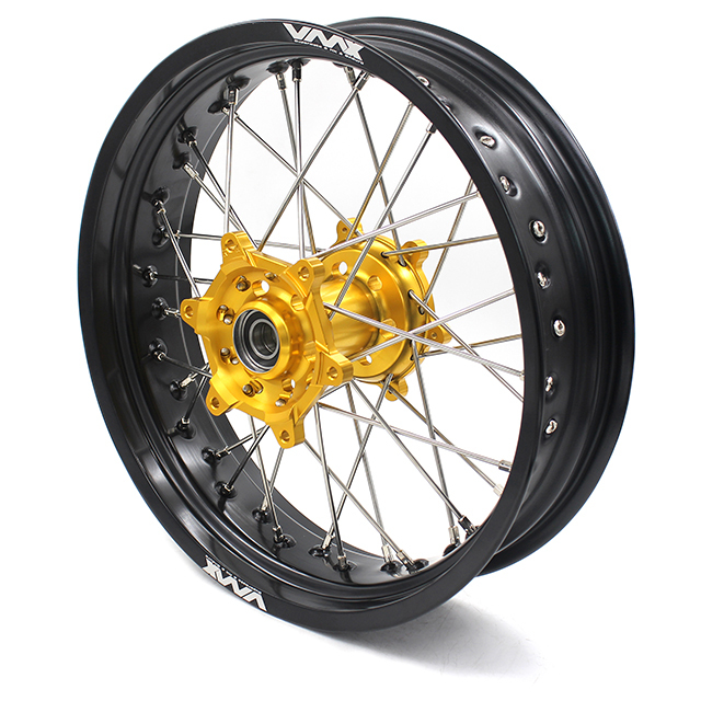 VMX 3.5/5.0 Supermoto Wheels Rims Fit SUZUKI RM125 RM250 1996-2008 Gold Hub Black Rim