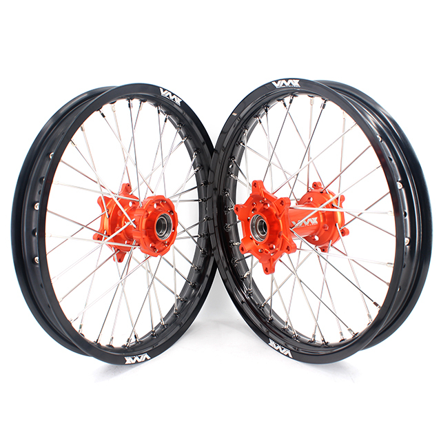 VMX 1.85*19"/2.15*19"  Flat Track Wheels Rims Set Compatible with KTM EXC XCF 2003-2022 Orange Hub